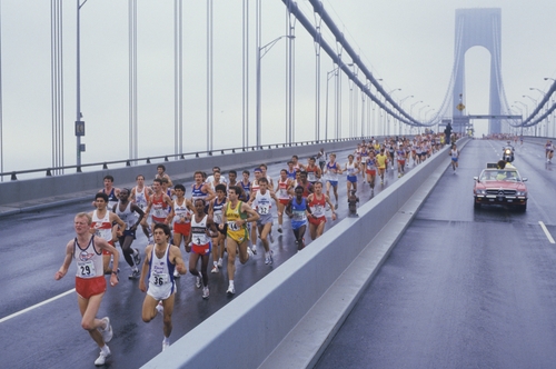 Runners on bridge